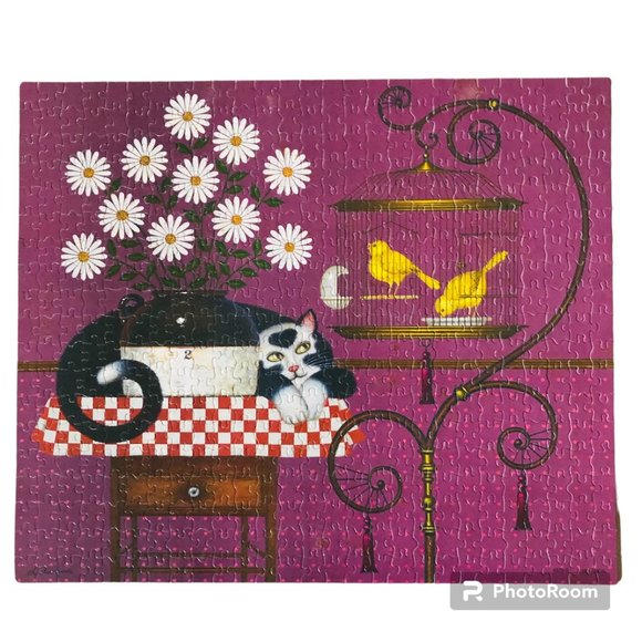 COMPLETE Vtg 1986 Charles Wysocki Twin Treats Cat Canaries 500 Pc Puzzle RARE - Picture 1 of 9